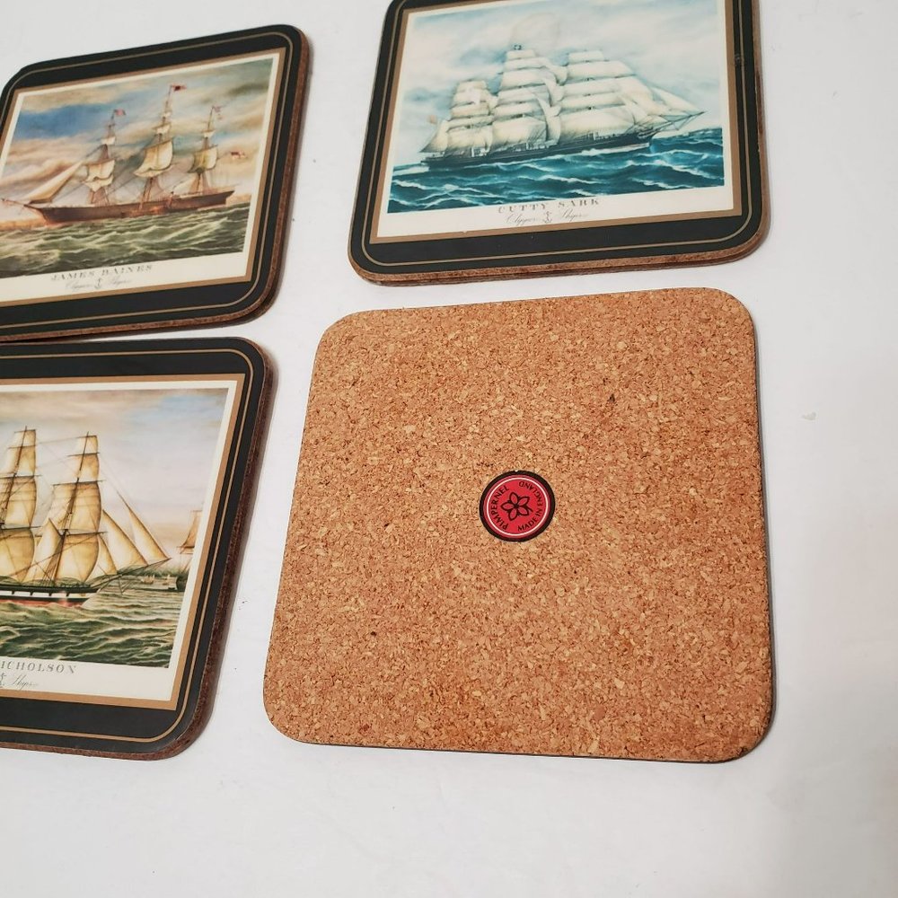 Pimpernel Coaster Set of 4, Clipper Ships, Cork Back, Yachts Nautical England - Picture 7 of 8